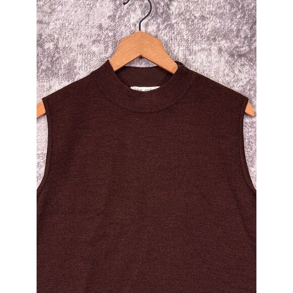 St John Top Large Womens Santana Knit Brown Sweater Tank Mock Crew - Picture 2 of 7
